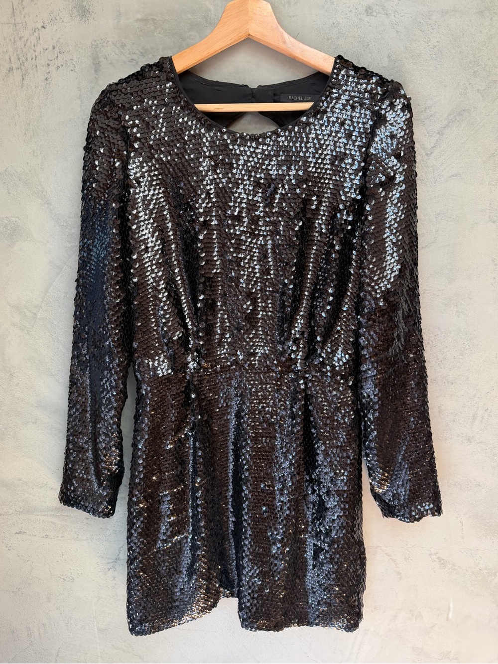 Rachel Zoe Black Sequin Karlee Open Back Long Sleeve Mini Dress Size 6